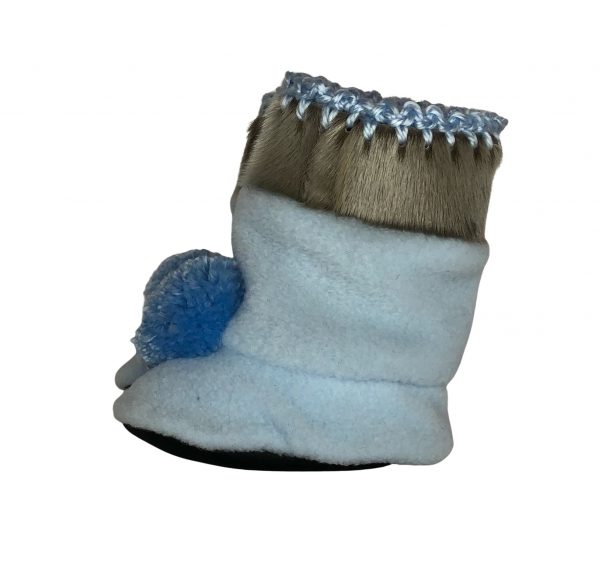 MonaSeams Sealskin_fleece pompom baby booties sideview