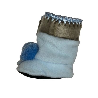 MonaSeams Sealskin_fleece pompom baby booties sideview