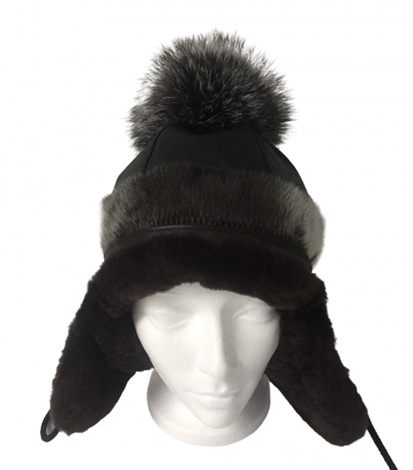 1_GNP_Ladies_Pompom_Hat_Front_Leather_SealSkin_SilverFoxPompom_Beaverlining