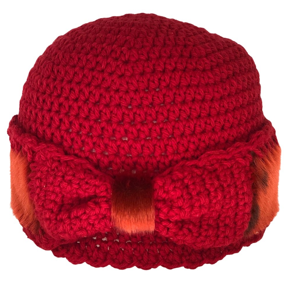 1_MonaSeams_Red Crochet and SealSkin Hat_Front