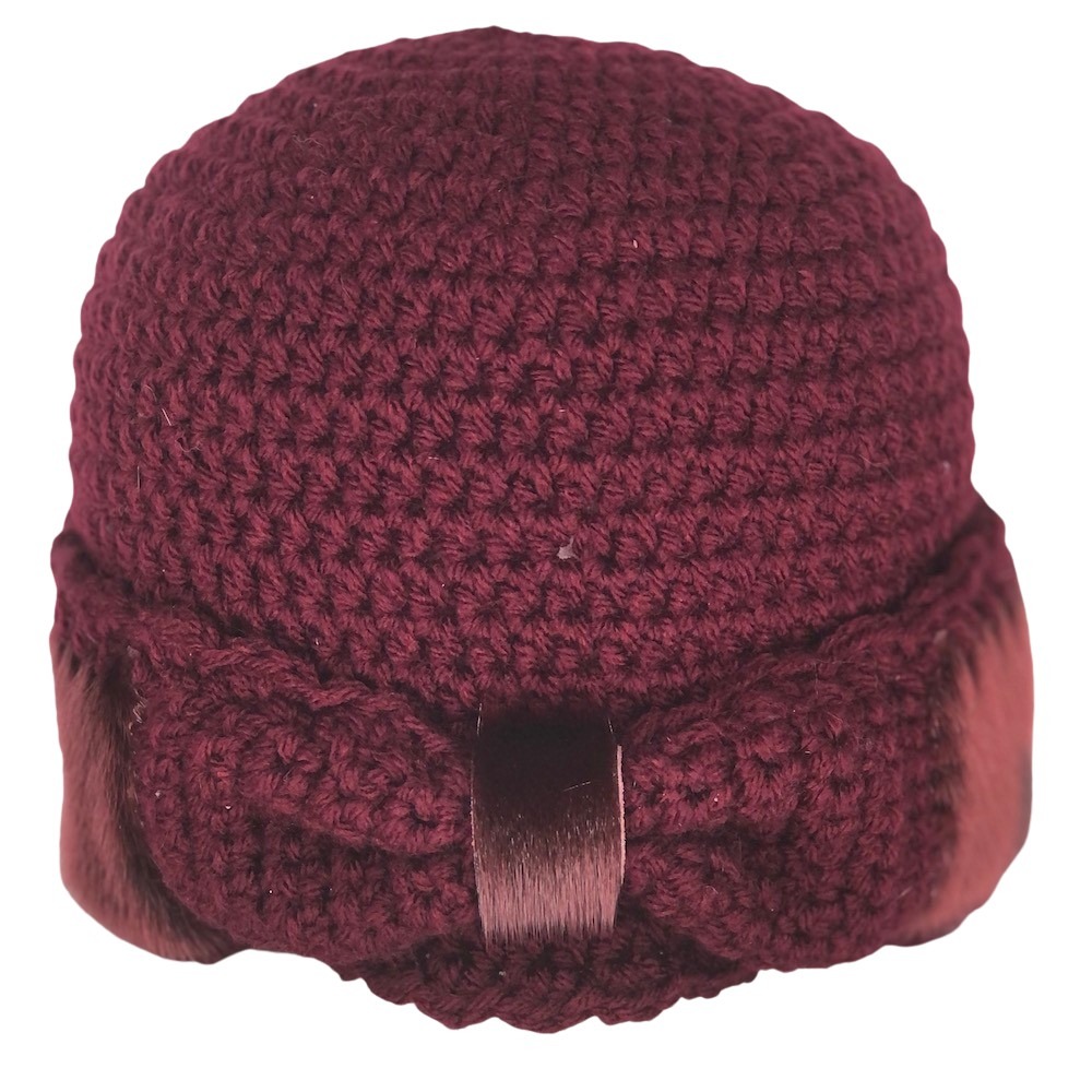 1b_Monaseams_Burgundy crochet and sealskin hat_Front
