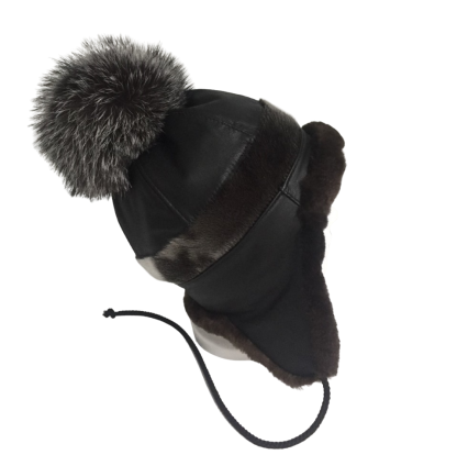 2_GNP_Ladies_Hat_Side_leather_SealSkin_SilverFoxPompom_BeaverLining