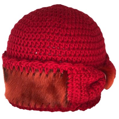 2_Monaseams_Red Crochet and SealSkin hat_Side