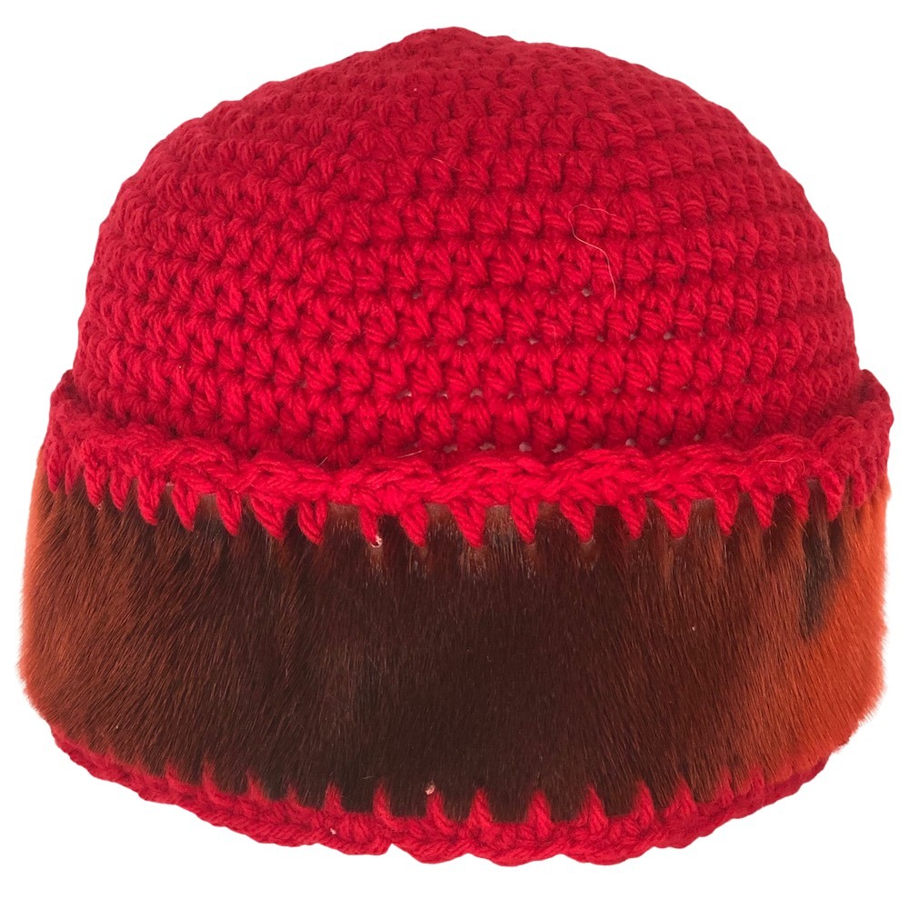 3_Monaseams_Red Crochet and SealSkin Hat_Back