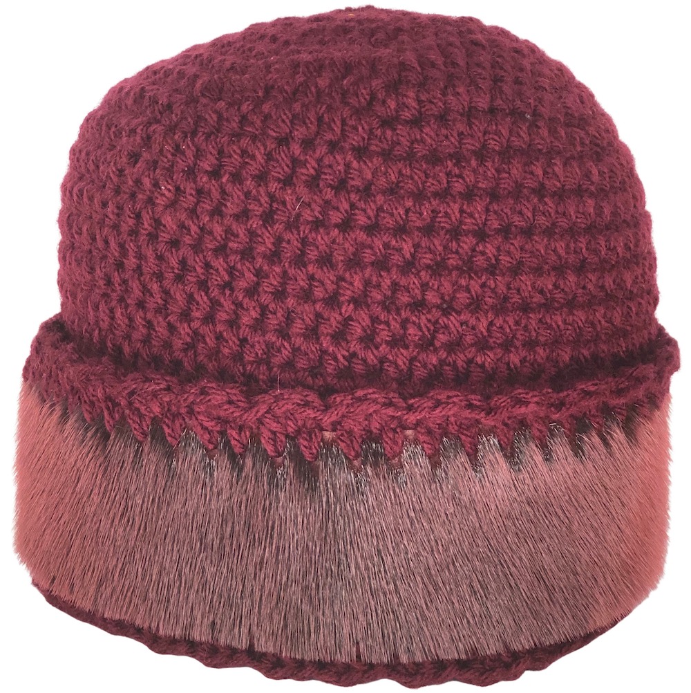 3b_Monaseams_Burgundy crochet and sealskin hat_back
