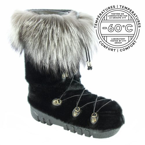 Black Sealskin Boot with Silver fox Fur 70s Style