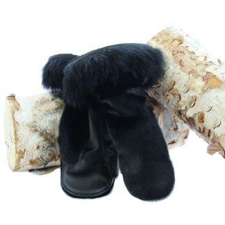 Deluxe Black Seal Skin and Black Raccoon Fur Mittens