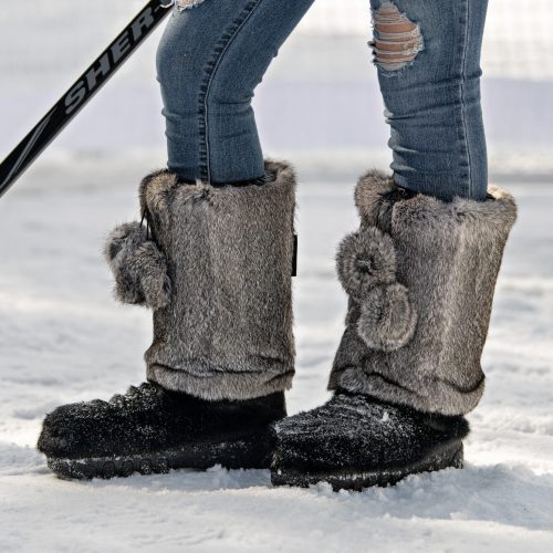 Rabbit Fur and Seal Skin Pompom Boots