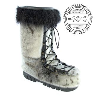 BOTTE MOCASSIN EN LOUP MARIN NATUREL ET CHAT SAUVAGE