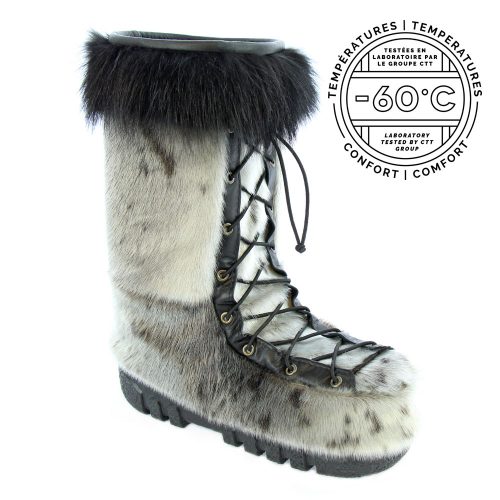 BOTTE MOCASSIN EN LOUP MARIN NATUREL ET CHAT SAUVAGE
