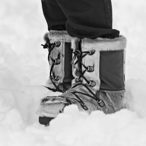 Seal Skin Boots with Leather Jeans Model