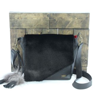 Sac a main modèle Jeanne cuir noir et loup marin noir