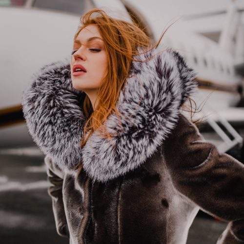 Carol – Seal Fur and Blue Fox Hood Coat