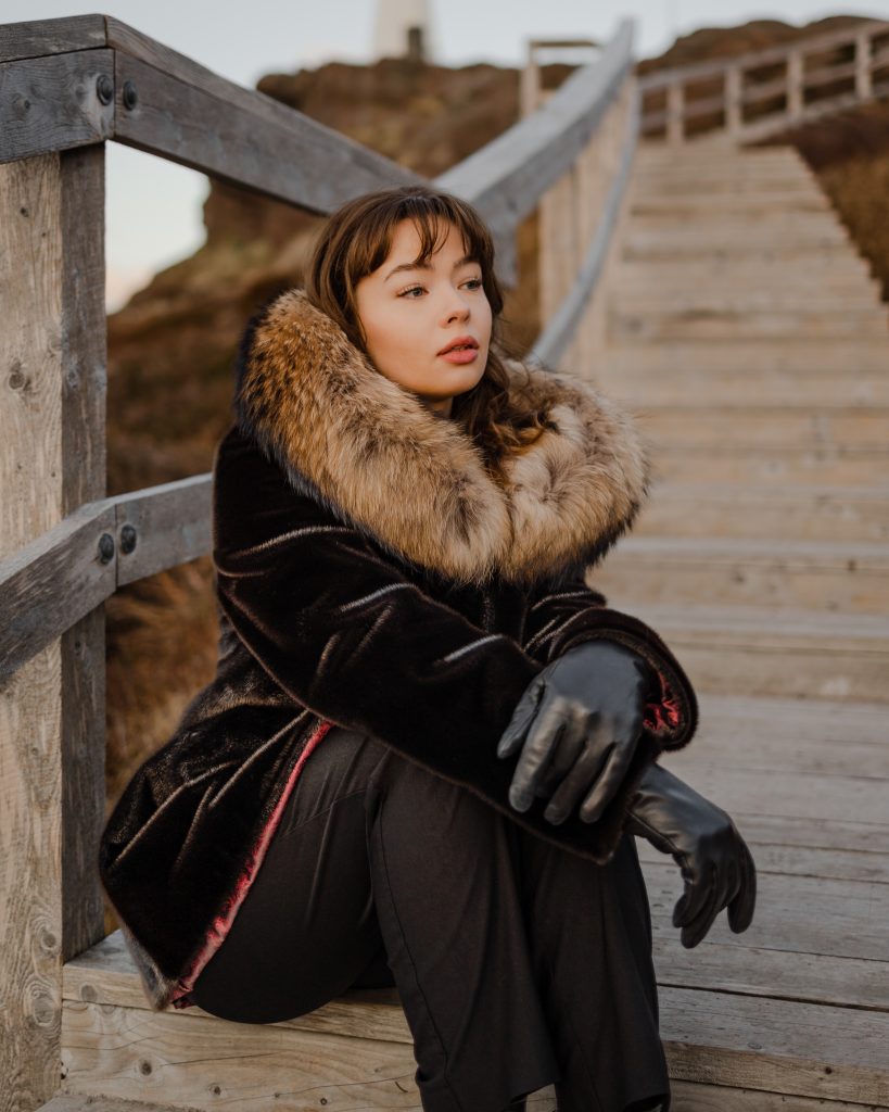 Carol – Seal Fur and Blue Fox Hood Coat