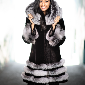 Cindy – Women's Seal Fur Coat and Silver Fox Trim