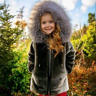 Manteau pour enfants en fourrure de phoque et en renard indigo