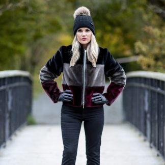 Blouson aviateur en fourrure de phoque multicolore pour femmes