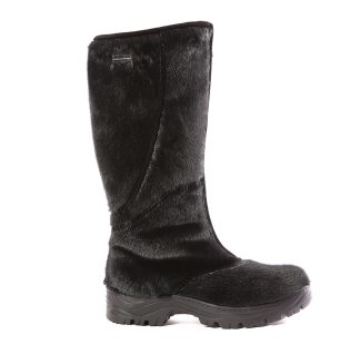 Bottes Kiona en fourrure de phoque noire avec semelles à crampons — BILODEAU Canada