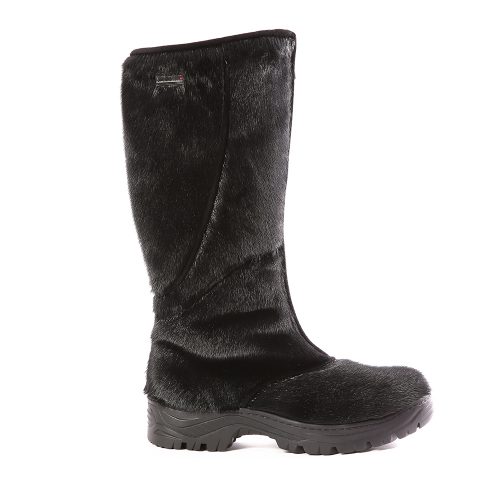 Bottes Kiona en fourrure de phoque noire avec semelles à crampons — BILODEAU Canada