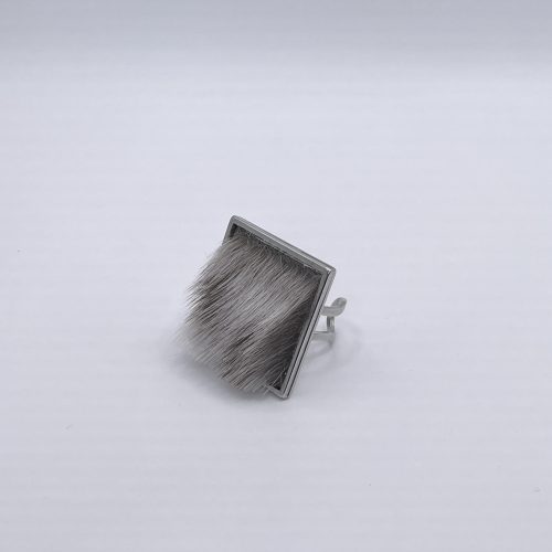 Adjustable Large Square Seal Fur Stainless Steel Statement Ring