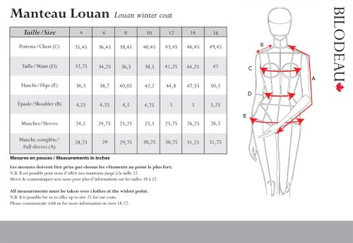louan size chart