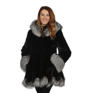 MANTEAU MEGAN VISON NOIR-RENARD ARGENTE