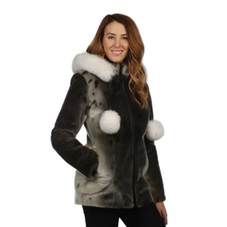 Women Fur Coat Natural Seal and Silver Fox Fur by BILODEAU Canada
