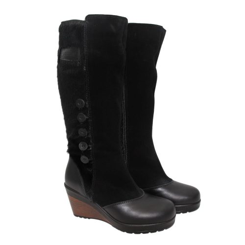 Sealskin Wedge Long Black Boots Maria