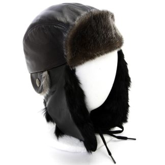 Aviator Hat with Seal and Black Rabbit Fur