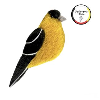 Broche ou ornement mésange jaune en peau de phoque
