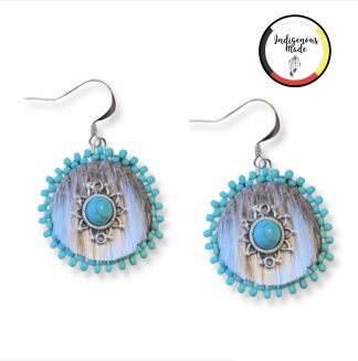Teal and Natural Beaded Sealskin Earrings