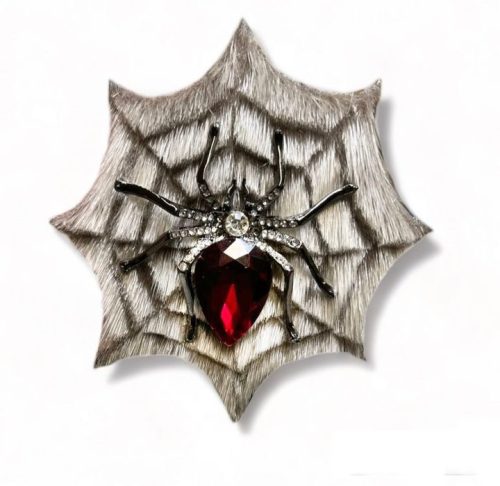 Pince à cheveux araignée et pierre rouge en peau de phoque