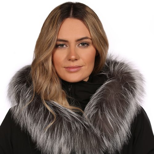 V Fur Trim Silver Fox