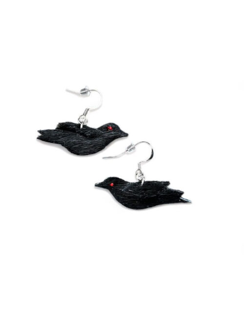 Boucles d’oreilles corbeau en peau de phoque