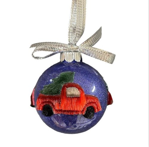 Boule de Noël camions rouges en peau de phoque