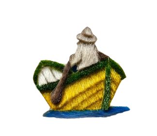 Broche ou ornement pêcheur sur un bateau doris en peau de phoque